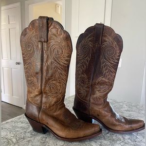 *Great Condition* Justin Classic Leather Western Cowboy Brown Boot Size 7